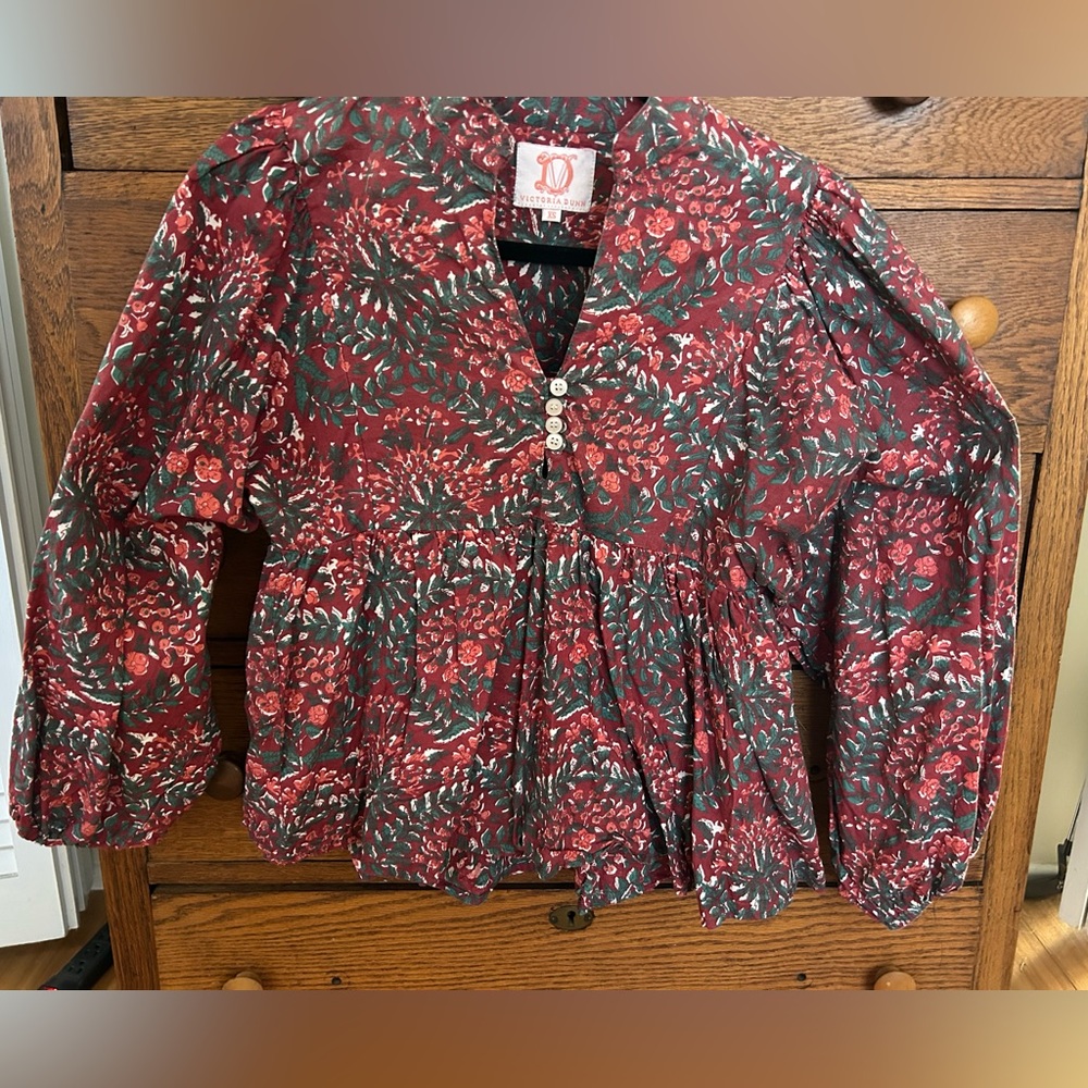 Victoria Dunn Red and Green Floral Blouse
